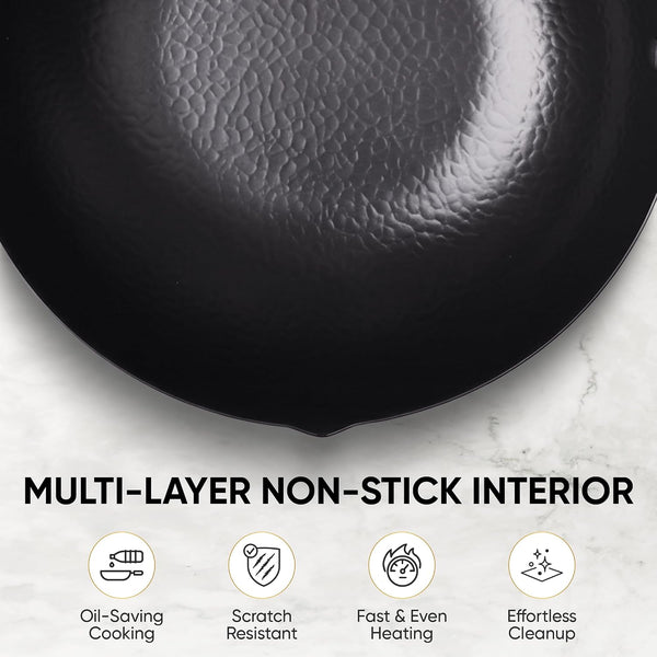 12.6 Inch Carbon Steel Wok Pan with Glass Cover, Pre-Seasoned Flat Bottom Wok for Chinese Cooking, Woks & Stir-Fry Pans Cookware, Compatible with Induction, Electric, Gas & Halogen7