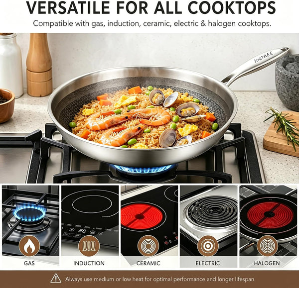 12.5 Inch Hybrid Stainless Steel Wok Pan with Lid, Ceramic Coating | Honeycomb Nonstick Stir Frying Pan, Large Wok for Asian Cooking & Family Meals, Induction Compatible, Dishwasher & Oven Safe2