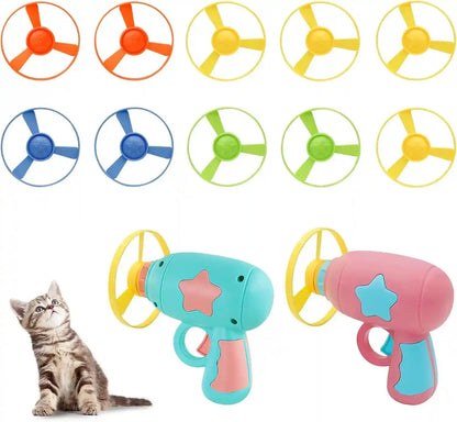 Andiker Cat Fetch Toy, Interactive Kitten Flying Disc Launcher Toy with 5 Colorful Flying Propellers for Cat Enrichment, Flying Saucer Toy for Cats for Training and Chasing (Blue)12