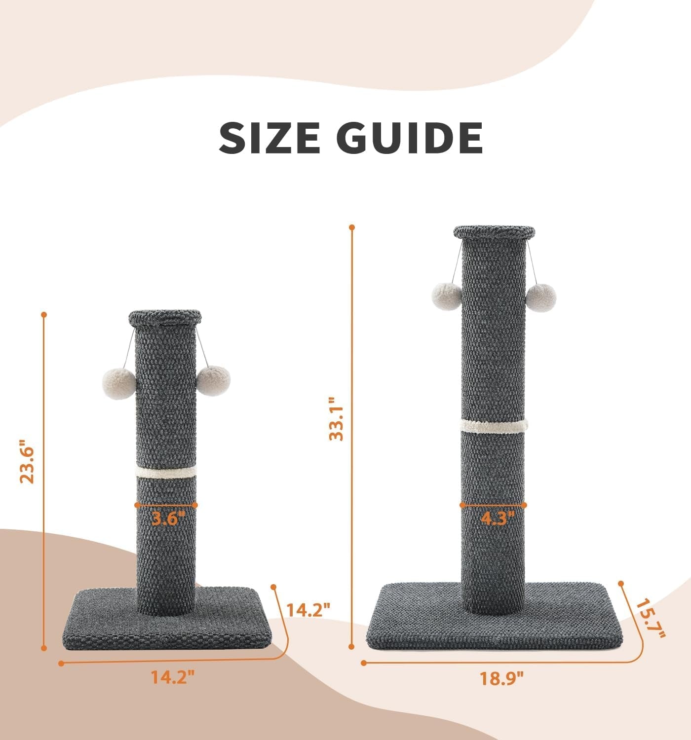 made4pets-tall-cat-scratching-post-33-modern-cat-scratcher-with-hanging-balls-heavy-duty-and-thicker-scratching-post-for-indoor-cats-adults-sturdy-base-cat-scratch-post-dark-grey