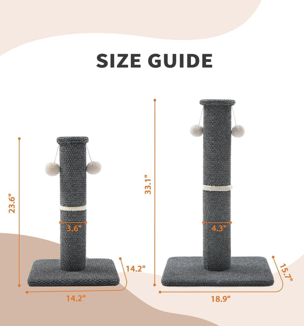 Made4Pets Tall Cat Scratching Post, 33" Modern Cat Scratcher with Hanging Balls, Heavy Duty and Thicker Scratching Post for Indoor Cats Adults, Sturdy Base Cat Scratch Post, Dark Grey9