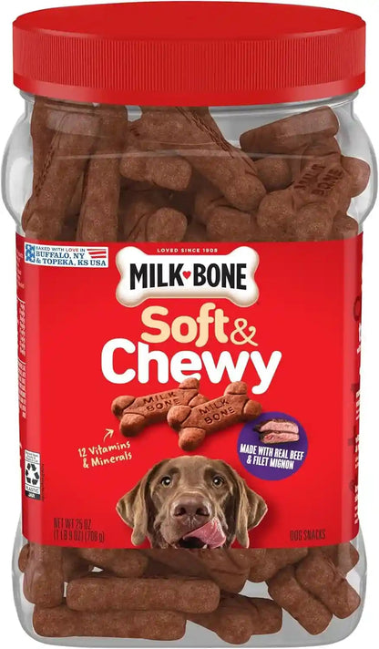 Milk-Bone Soft & Chewy Dog Treats, Made with Real Beef & Filet Mignon, 25 Ounce Canister9