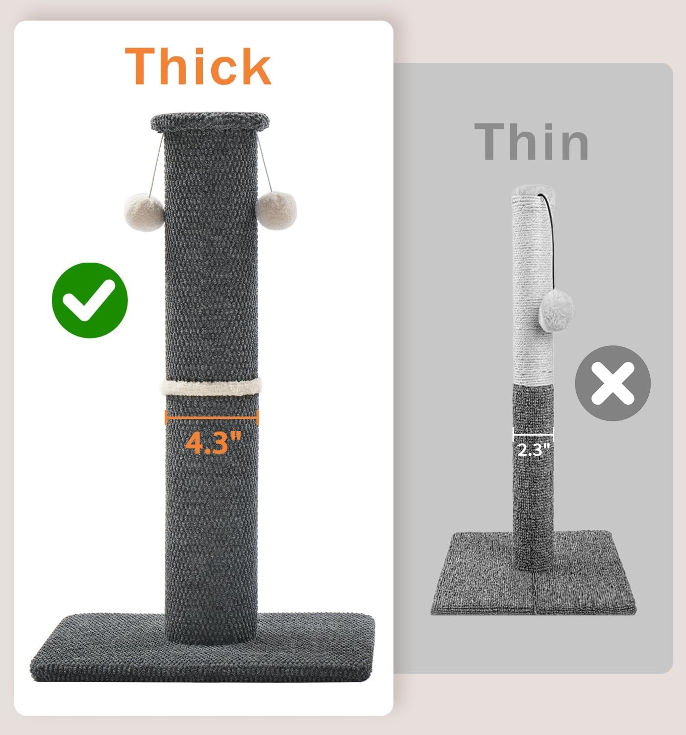 made4pets-tall-cat-scratching-post-33-modern-cat-scratcher-with-hanging-balls-heavy-duty-and-thicker-scratching-post-for-indoor-cats-adults-sturdy-base-cat-scratch-post-dark-grey
