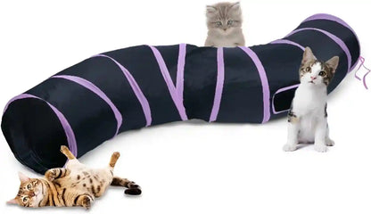 Sheldamy Cat Tunnel, S-2-Way Cat Tunnels for Indoor Cats, Collapsible Cat Play Tunnel, Interactive Toy Maze Cat House with 1 Play Ball for Cats, Puppy, Kitty, Kitten, Rabbit (Blue & Black)12