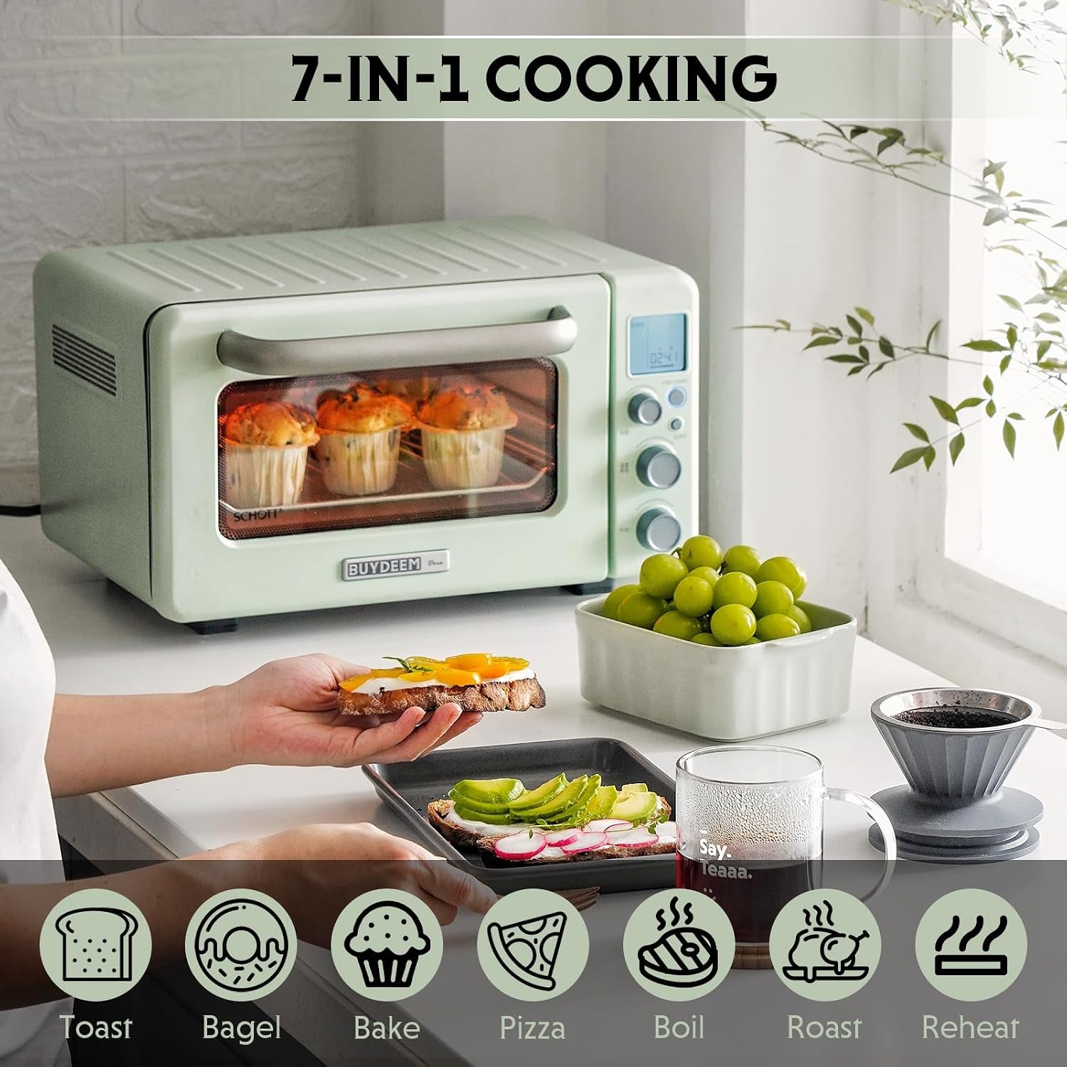 t103-countertop-toaster-oven-12qt-no-pre-heat-needed-7-cooking-modes-retro-mini-toaster-oven-with-grill-rack-and-baking-tray-cozy-greenish
