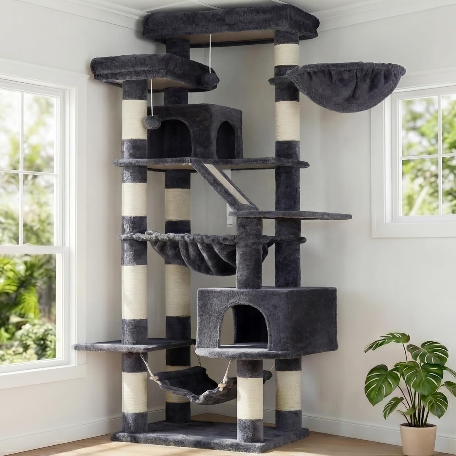 heybly-cat-tree-71-inch-tall-tower-for-indoor-cats-with-2-perches-hct034w-large-cat-furniture-with-2-big-condos-2-hammocks-basket-scratching-pad-multi-level-cat-condo-light-gray