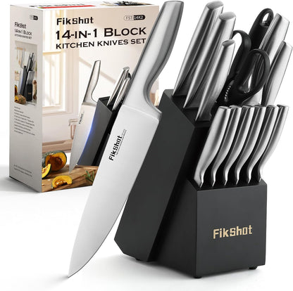 Kitchen Knife Set, German Stainless Steel Kitchen Knives | 14-Piece Includes Knife Block Set & Sharpener, High Carbon, Rust-Resistant, Ergonomic Handle for Cooking, Grilling & Gifting1