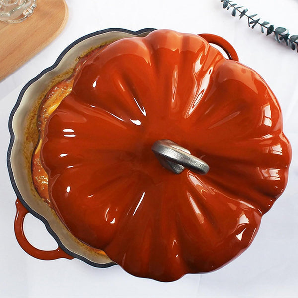Enameled Cast Iron Dutch Oven, Pumpkin Pot with Lid, 4-Quart Cookware Set, Serves 3-5, Halloween and Thanksgiving Decor Gift, Heavy-Duty Cookware for Braising, Stews, Roasting, Bread Baking, Orange3