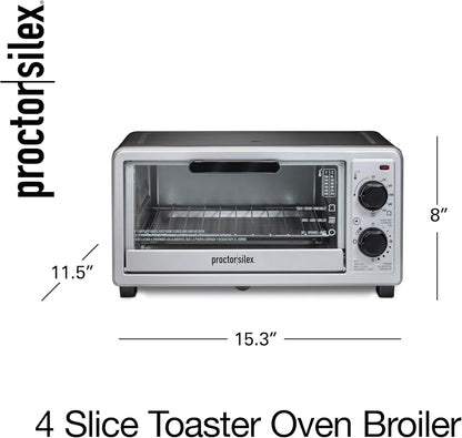 4 Slice Countertop Toaster Oven | Bake, Broil, Toast | 200-450⁰F Adjustable Temp | 30 Minute Timer | Automatic Shutoff | Black and Silver | 31260G8