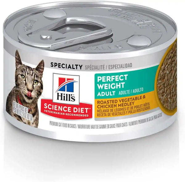 Hill'S Science Diet Adult Perfect Weight Wet Cat Food Variety Pack | #1 Veterinarian Recommended, Vegetable & Chicken and Liver & Chicken, 2.9 Oz. Cans, 12-Pack12
