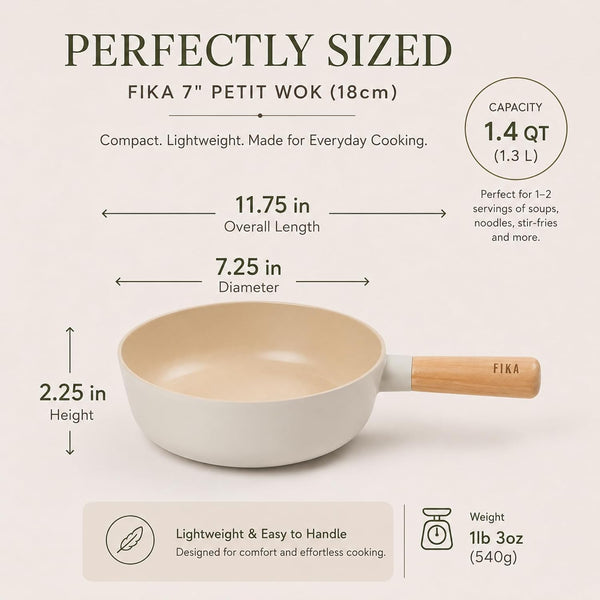 FIKA Small 7-Inch Deep Ceramic Coated Wok Pan, Nonstick Stir Fry & Soup Pan with Natural Wooden Handle, Induction Compatible for All Stovetops, Made in Korea (18Cm)3