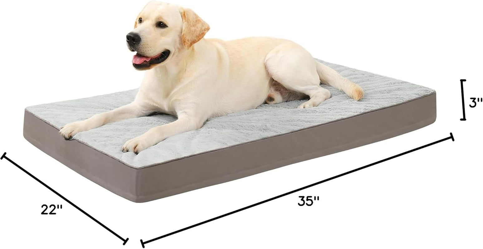 ksiia-orthopedic-dog-bed-for-large-dogs-with-waterproof-lining-grey-35x22-deluxe-soft-plush-dog-crate-bed-washable-pet-mat-with-removable-cover-egg-crate-foam-for-large-dogs-sleeping-relaxing