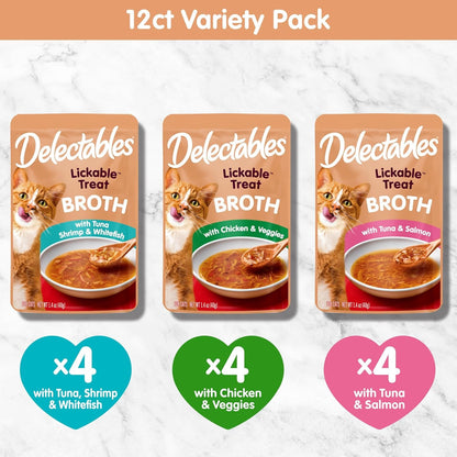 Delectables Savory Broths Lickable Wet Cat Treat Variety Pack, 12Count(Pack of 1)6