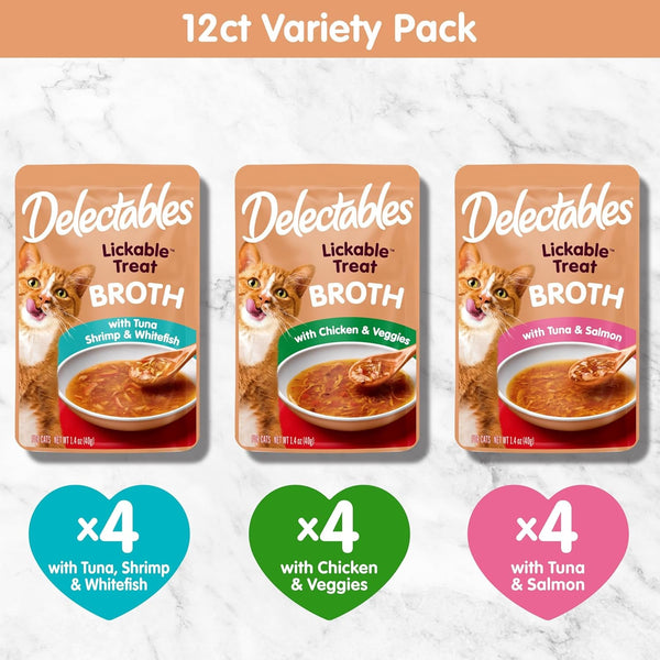 Delectables Savory Broths Lickable Wet Cat Treat Variety Pack, 12Count(Pack of 1)6