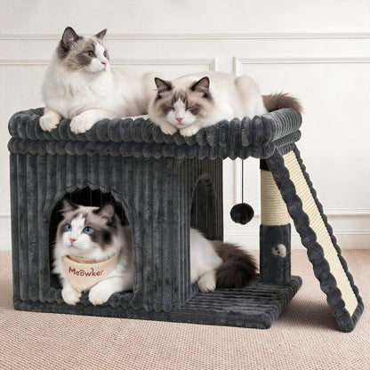 Cat Tree Tower Bed with Scratching Post for Indoor Cats, Dark Gray | Modern Heavy Duty Sturdy Small Condo Equipped with Platform Perch & Hideout, Ideal Rest Climb Area for Kittens Large Cats9