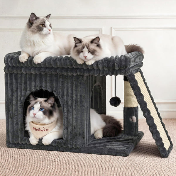Cat Tree Tower Bed with Scratching Post for Indoor Cats, Dark Gray | Modern Heavy Duty Sturdy Small Condo Equipped with Platform Perch & Hideout, Ideal Rest Climb Area for Kittens Large Cats9