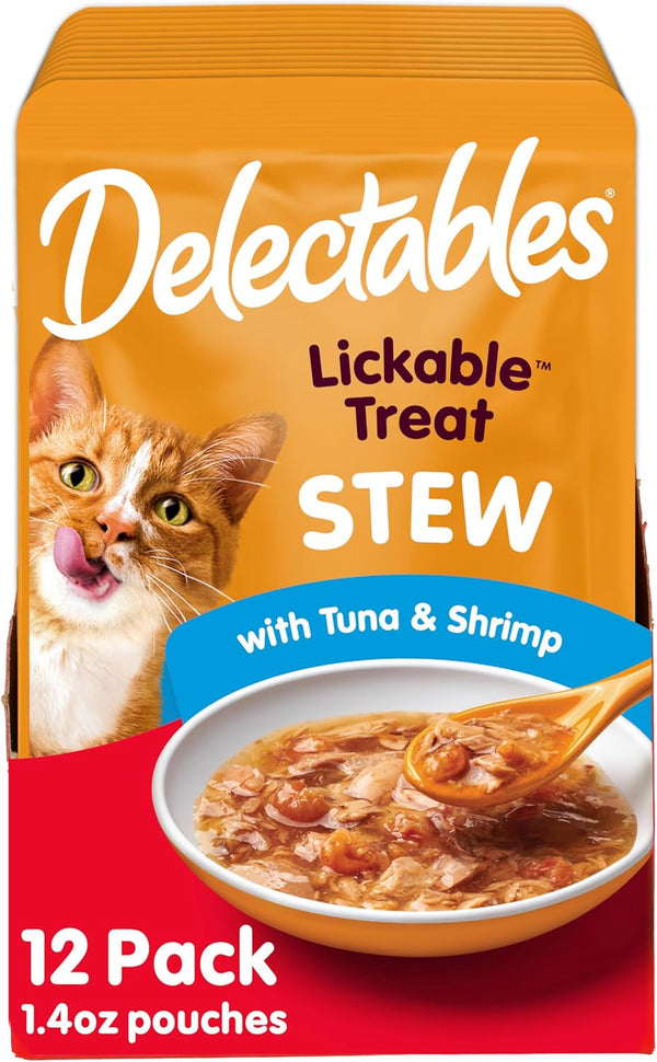 Delectables Lickable Treat Stew Wet Cat Treat with Real Tuna & Whitefish, Food Topper, Hydrating, Grain-Free, No Fillers, No By-Products, No Added Preservatives, 1.4Oz Pouch, 12Ct10