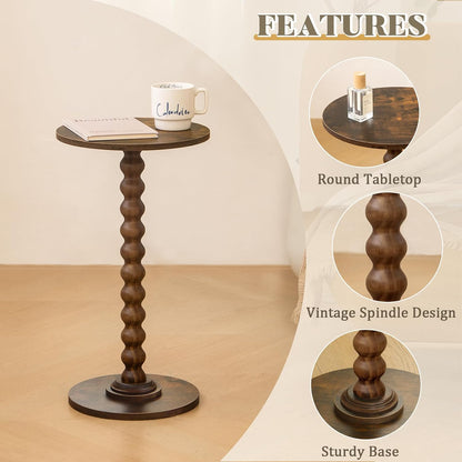 round Side Table, Small Drink Table for Small Spaces, Modern Accent Nightstand with Solid Wood Leg for Living Room, Bedroom, Corners, and Office (Rustic Brown)4