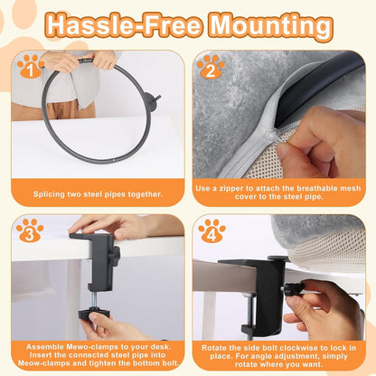 Cat Desk Bed - Ergonomic Cat Desk Perch Clamp for Remote Workers - Quality Desktop Suspended Cat'S Bed- Rotating Cats Hammock Desk with Removable Cover, Cat Bed Hold up to 50LBS, Gray6