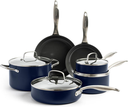 Canterbury 10 Piece Cookware Pot and Pans Set, Hard Anodized Pfas-Free Healthy Ceramic Nonstick, Stainless Steel Handles, Versatile Cooking Essentials, Dishwasher & Oven Safe, Oxford Blue1