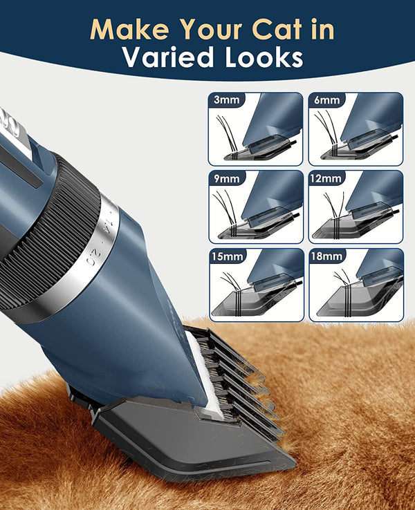 Oneisall Quiet Cat Clippers for Matted Hair & Long Hair, Cat Shaver | Cordless Cat Grooming Kit, LCD Display, 6 Guard Combs, 240-Min Runtime, 2-Speed Low Noise Trimmer for Cats & Small Dogs6