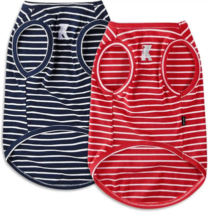 Koneseve Dog Shirt Vest Lightweight Stretchy Dog T-Shirts Soft Cool Sleeveless Stripe Vests Breathable Clothes for Puppy Kitty Cats Small Medium Large Dogs 2 Pack Pink + Green [ S/Small ]10