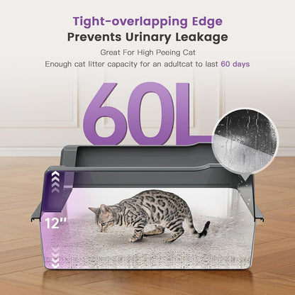 Extra Large XXL Stainless Steel Cat Litter Box with Lid, 26" L X 18" W X 12" H Metal Litter Box with Hight Sides for Big Cats & Multiple Cats, Never Absorbs Odors, Anti-Urine Leakage, Easy Cleaning4