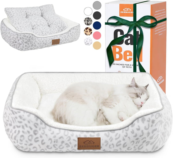 Cat Dog Bed for Pets, Rectangle Pet Bed Gift for Puppy and Kitten, Machine Washable Calming Fluffy Pet Couch Sofa for Indoor Outdoor, Portable Soft Cat Bed with Non-Slip Bottom (Small, Pink)22