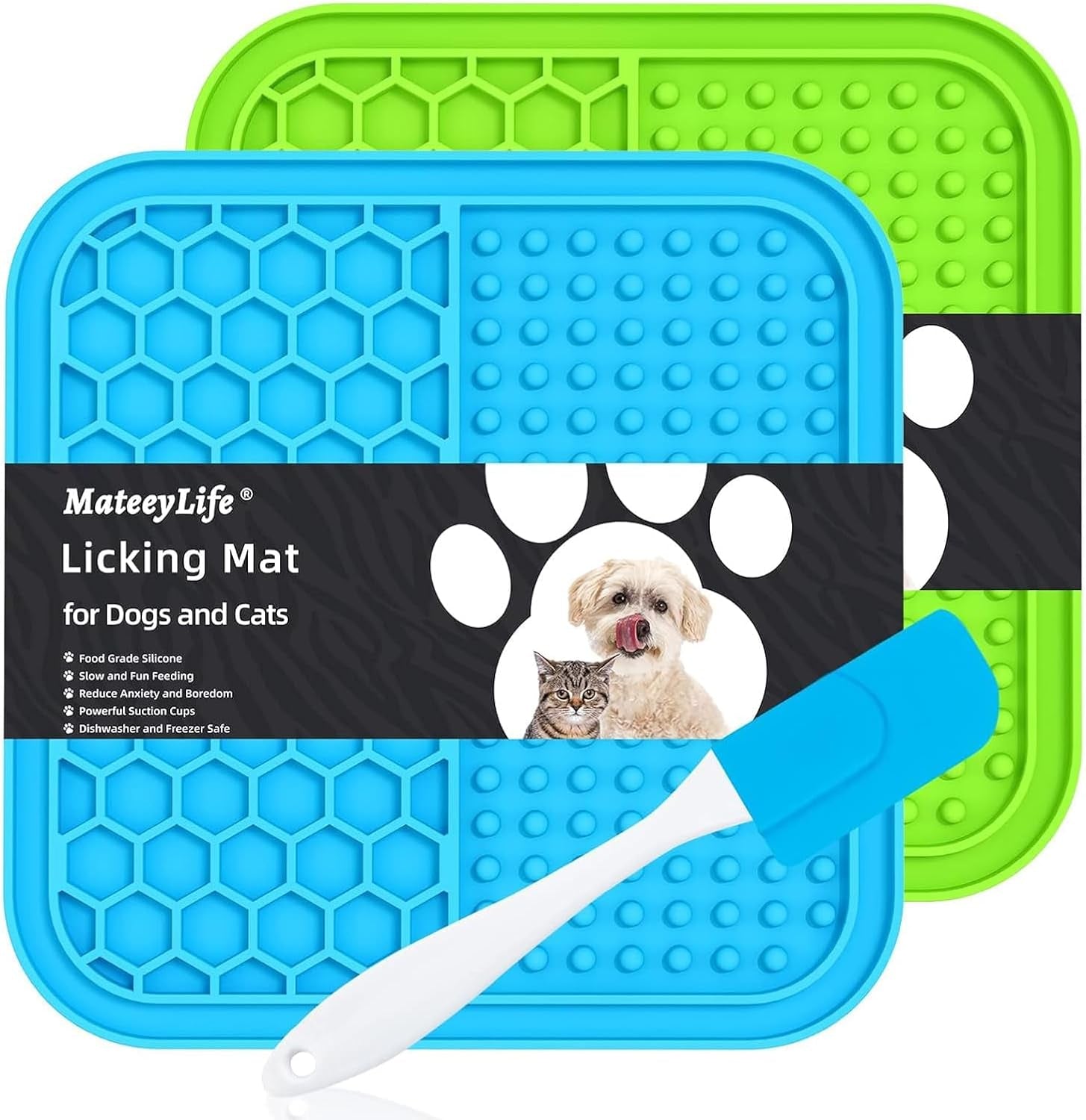 mateeylife-2pcs-small-lick-mat-for-dogs-and-cats-licking-mats-for-dog-anxiety-relief-cat-peanut-butter-lick-pad-for-boredom-reducer-dog-treat-mat-perfect-for-bathing-grooming-blue-green