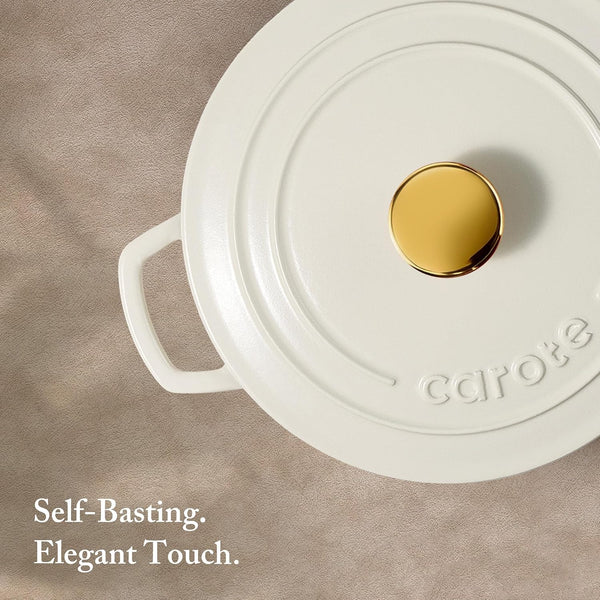 7QT White Enameled Cast Iron Dutch Oven Pot with Lid | Sourdough Bread Baking, Braising, Stews, Roasting, Healthy & Non-Toxic, Dual Handles, Oven Safe up to 500° F6
