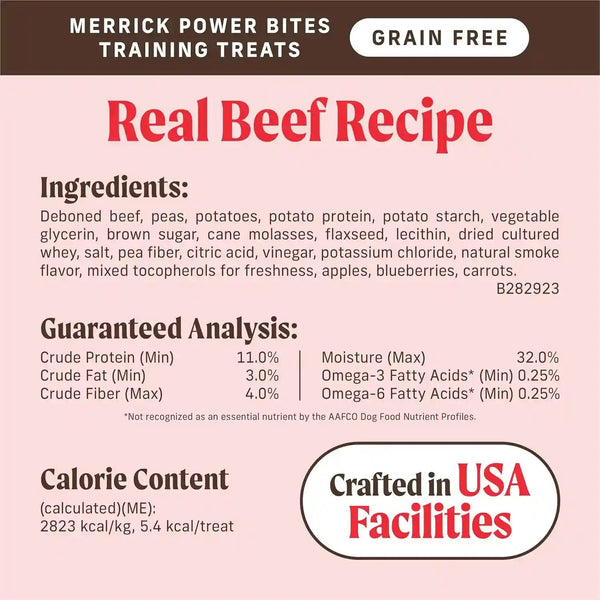 Merrick Power Bites Natural Soft and Chewy Real Meat Dog Treats, Grain Free Snack with Real Beef Recipe - 6 Oz. Bag5