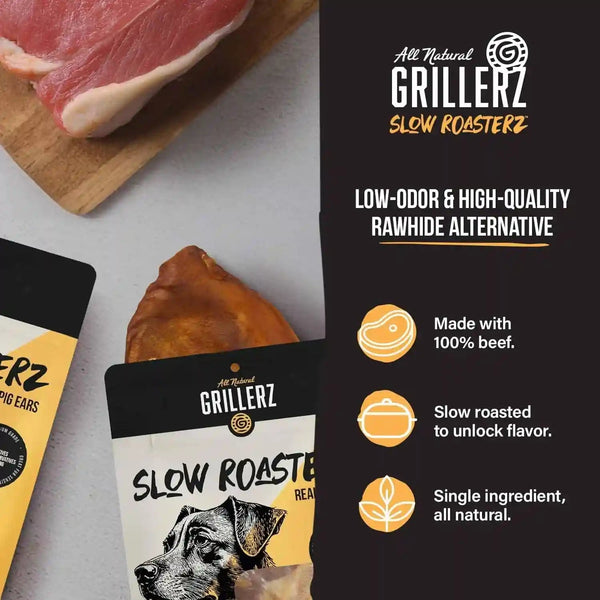 Grillerz Real Pig Ears, Rawhide-Free, 12 Count | Single-Ingredient, All-Natural Pig Ears - a High-Protein, Easily Digestible Chew Dogs Love4