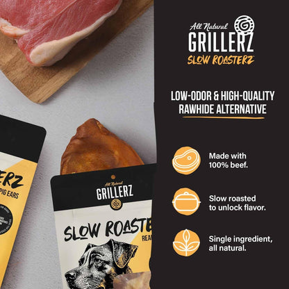 Grillerz Real Pig Ears, Rawhide-Free, 12 Count | Single-Ingredient, All-Natural Pig Ears - a High-Protein, Easily Digestible Chew Dogs Love4