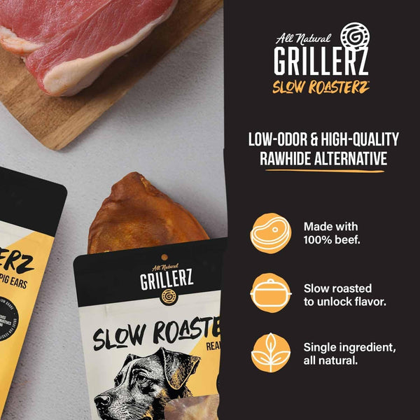 Grillerz Real Pig Ears, Rawhide-Free, 12 Count | Single-Ingredient, All-Natural Pig Ears - a High-Protein, Easily Digestible Chew Dogs Love4