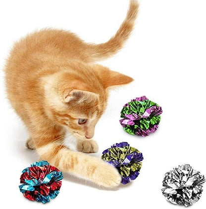 Sungrow Cat Crinkle Balls, Shiny, Mylar Crinkler, Stress-Relief Toy for Kittens, Interactive & Engaging, Keeps Grown-Up Cats Active, Encourages Multi-Cat Play, Provides Endless Entertainment, 6 Pcs2