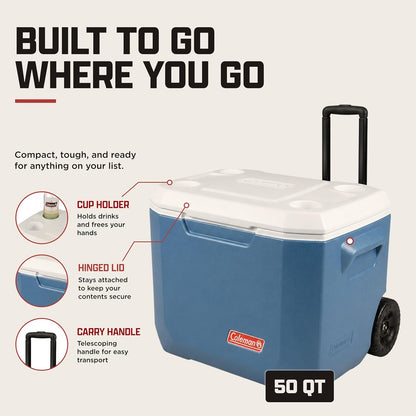 Coleman Xtreme Rolling Cooler with Wheels, Extra-Walled Insulation Keeps Ice up to 5 Days, Portable Wheeled Hard Chiller2