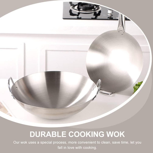 Stainless Steel Wok 12.00In round Bottom Wok Large Capacity Frying Pan for Gas Stove Chinese for Stir Frying Bbq Fried Potatoes Scrambled Eggs8