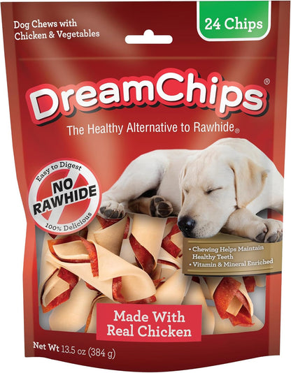 Dreambone Dreamchips, Rawhide Free Dog Chews Made with Real Chicken and Vegetables, 24 Count | Daily Chew, Digests Safely and Completely, Made with Real Chicken and Veggies, for Adult Dogs1