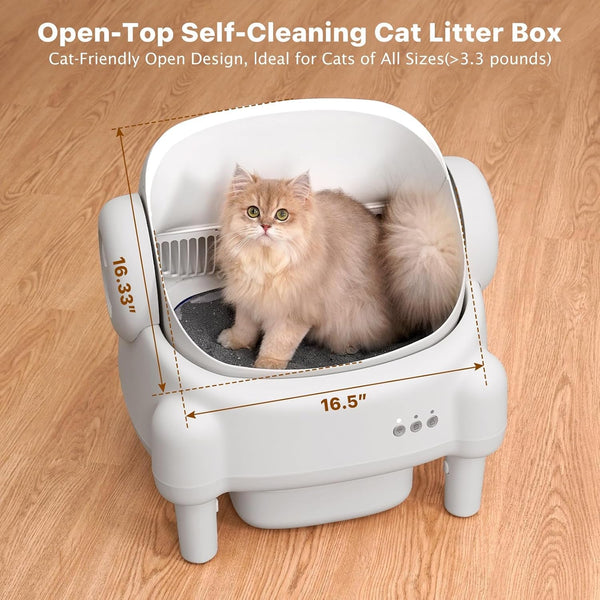 PARUUNTYS Self Cleaning Litter Box,Open Top Automatic Litter Box with App Control for Multiple Cats, Safety Sensors Protection, Odor Control Includes 2 Roll Liners,Large Waste Bin, Cream White2