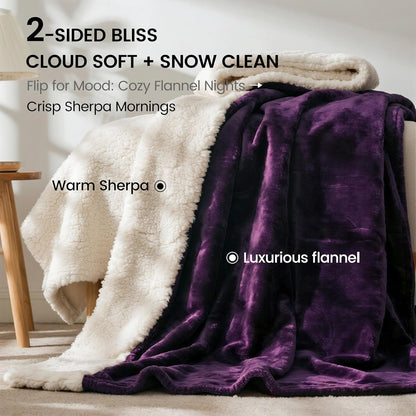 Gogobunny Waterproof Bed Blanket, Reversible Sherpa Fleece Throw Blanket for Dog Puppy Cat, Furniture Cover Protects Bed Couch Sofa from Liquid Pee and Pet Fur (Dark Purple, 50X60 Inches)3