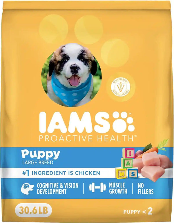 IAMS Proactive Health Large Breed Puppy Dry Dog Food, Chicken, 30.6 Lb | Real Chicken #1 Ingredient, Omega-3 DHA for Cognitive & Vision Development, Optimal Calcium for Bones & Joints, Vitamin E1