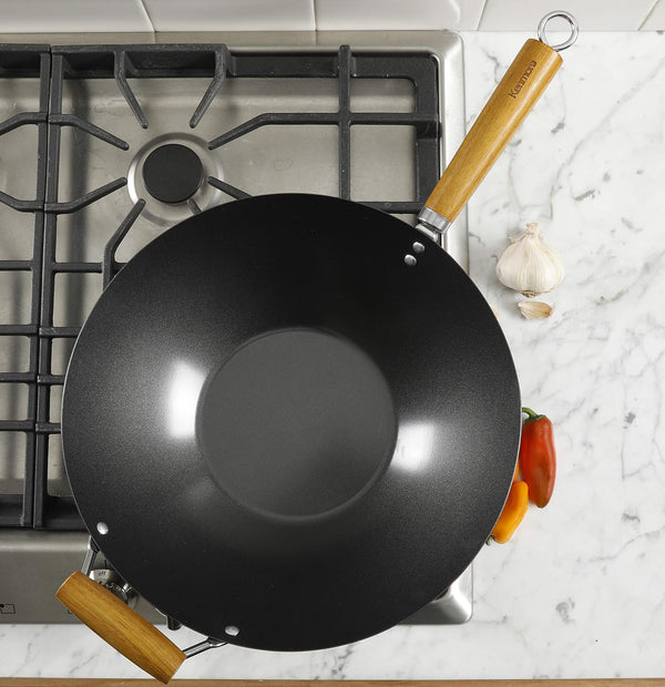 Hammond 14-Inch Flat Bottom Carbon Steel Wok, Black, Durable Non-Stick Stir Fry Pan for Gas and Electric Stovetops7
