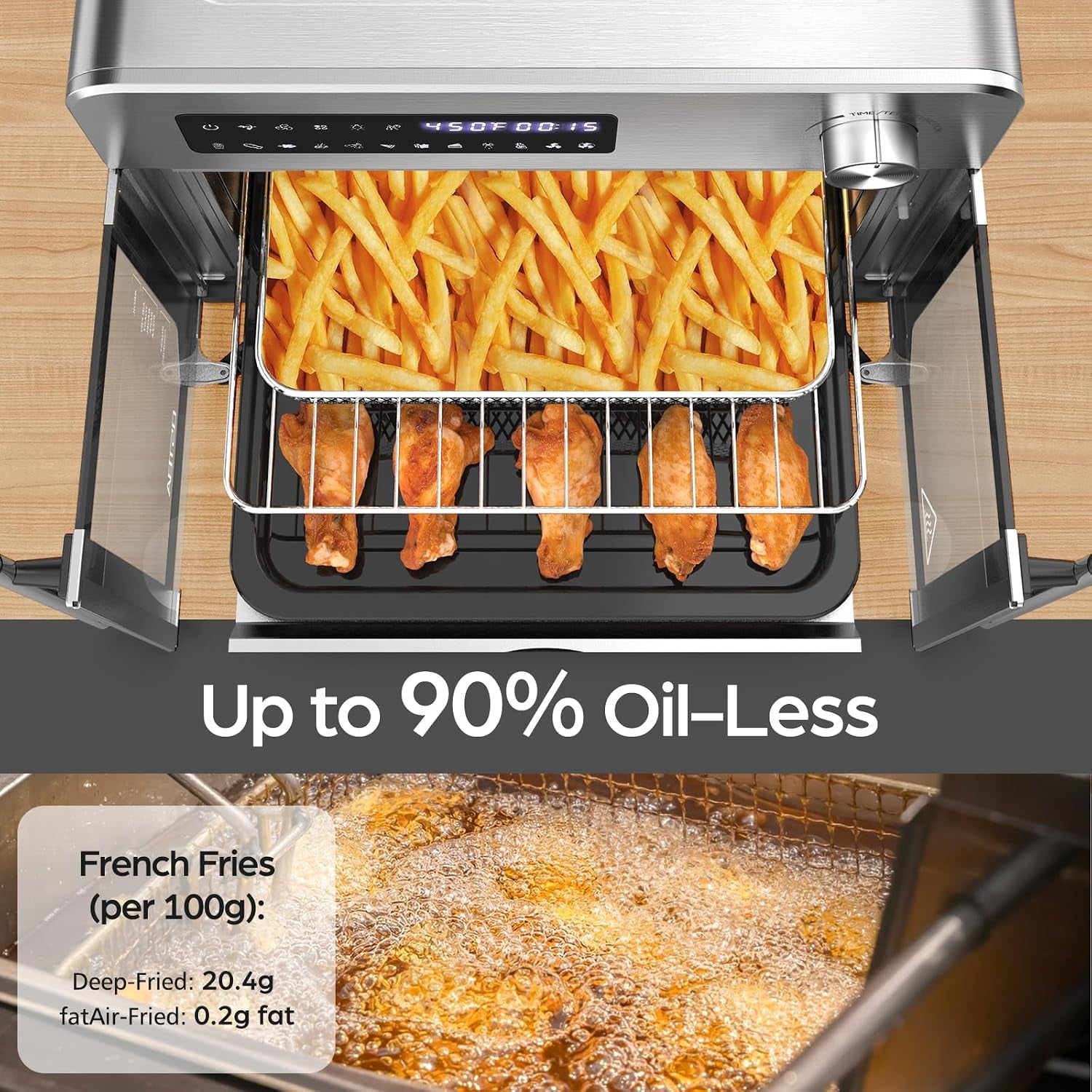 french-door-air-fryer-toaster-oven-combo-24qt-10-in-1-oven-1700w-heating-adjustable-fan-speed-rotisserie-function-102-recipe-book-removable-crumb-tray-stainless-steel-finish