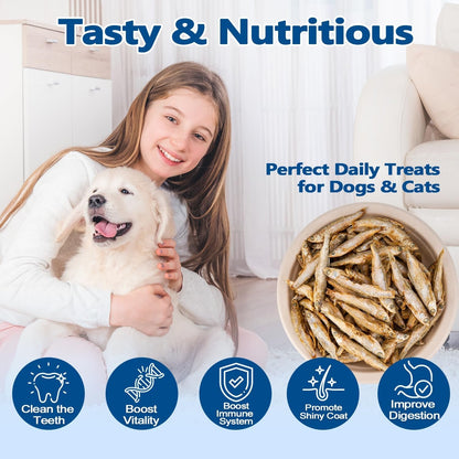 Amzey 7Oz Minnows Dog Treats - Freeze Dried Minnows Cat Treats - High Protein & Premium Quality Training Treats - Bulk Package (1.6" to 2.8" Length Each)6