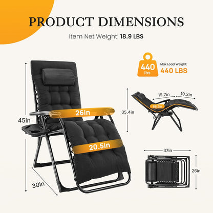 Zero Gravity Chair, Folding Patio Recliner with Cup Holder Trays | Portable Patio Chairs, Lounge Chair for Outdoor, Indoor, Beach, Pool, Camping, Balcony, Porch, Black3