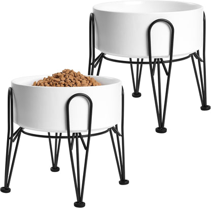 Elevated Dog Bowls, Ceramic Raised Dog Bowl Set with Anti-Slip and Non-Tip Metal Stand, 2 Pack Pet Food and Water Feeding Bowls for Small and Medium Dogs (Black,3.6 Cups)10