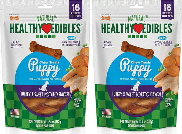 Nylabone Healthy Edibles Natural Puppy Chews Long Lasting Treats for Puppies, Roast Beef/Apple/Bacon Dog Treats, X-Small/Petite (3 Count)15