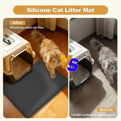 Cat Litter Mat, 24''X20'' Waterproof Silicone Litter Trapping Mat for Litter Box, Soft on Kitty Paws Non-Slip & Easy to Clean (Dark Grey)5