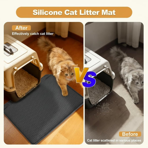 Cat Litter Mat, 24''X20'' Waterproof Silicone Litter Trapping Mat for Litter Box, Soft on Kitty Paws Non-Slip & Easy to Clean (Dark Grey)5