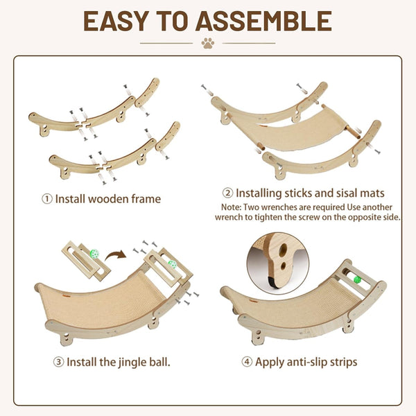 31.5" Sisal Cat Scratcher Bed with Bell Balls Wooden Cat Furniture(Xxl) | Cat Scratching Post for Indoor Cats Hammock.Natural Sisal Cat Scratch.Anti Slip and Stable without Shaking.Easy to Install7